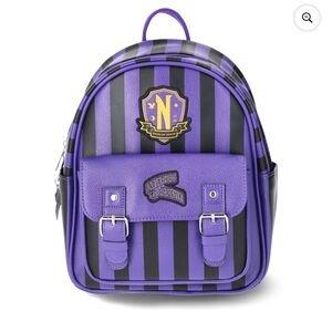 Wednesday Addams Nevermore Academy Striped Mini Backpack, Purple/Black